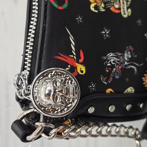 Ed Hardy Black and Multicolor Tattoo Shoulder Bag - Picture 2 of 7